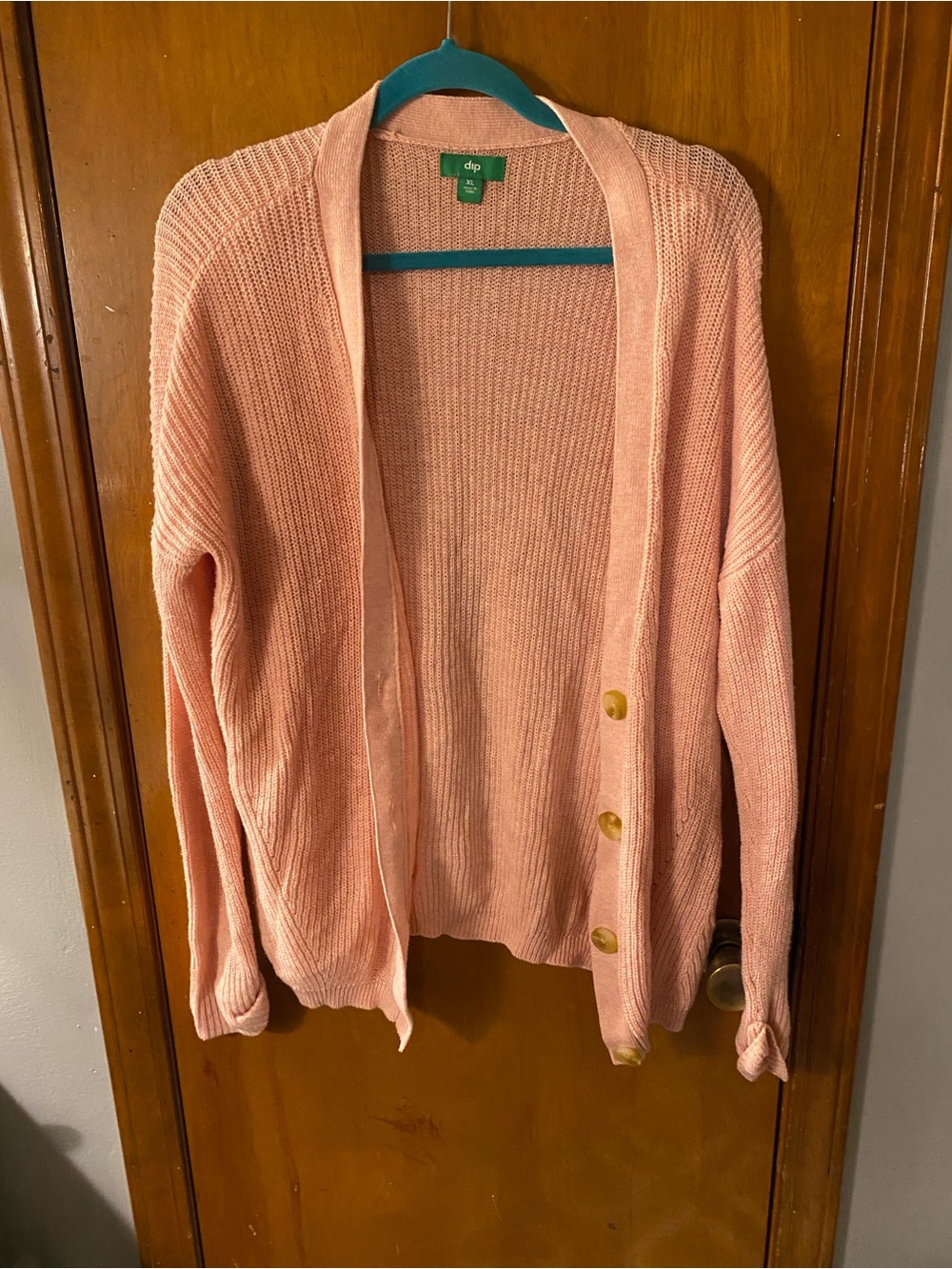 dip Peach Open-Front Cardigan with Buttons